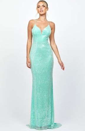 Bariano Indyana Sequin Strappy Back Maxi in Mint at Nordstrom, Size 4