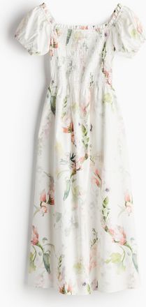 H&M Schulterfreies Popelinekleid - White