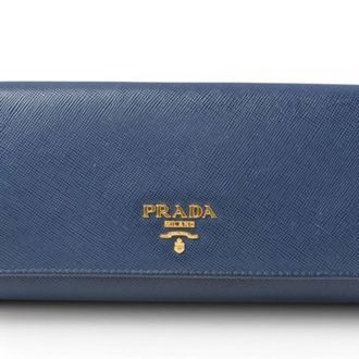 Prada Saffiano Blue Bluette Leather Long Wallet (Bi-Fold) (Pre-Owned)