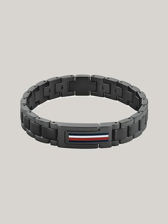 Tommy Hilfiger Mens Flag Stripe Stainless Steel Bracelet - Black