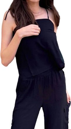 bobi Square Neck Tie Cami Top In Black
