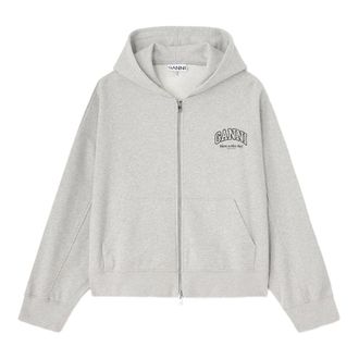 Ganni Hoodies & sweatvesten, Dames, Grijs, S, Katoen, Essential Isoli Zip Hoodie