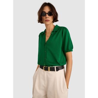 Baukjen Sara Short Sleeve Collard Cardigan in Bright Emerald at Nordstrom, Size 12