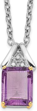 Diamond2Deal Sterling Silver with 14K Accent Amethyst and Diamond Pendant Necklace
