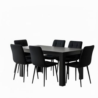 Kosy Koala Dark Grey Dining Table Set with 6 Velvet Chairs Dining Room Furniture in Charcoal