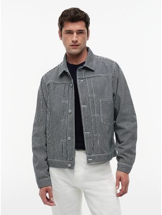 Tommy Hilfiger Mens Striped Denim Jacket - Indigo Stripe - XL