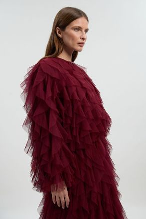 Karen Millen Womens Tulle Ruffle Detail Woven Bomber Jacket - Red - Size 14 UK