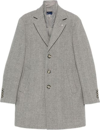 Manuel Ritz Grey Herringbone Single-Breasted Coat With Notched Lapels And Flap Pockets