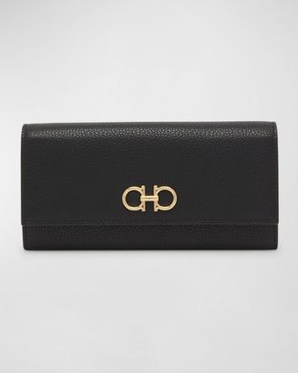 Ferragamo Gancino Flap Leather Wallet on Chain