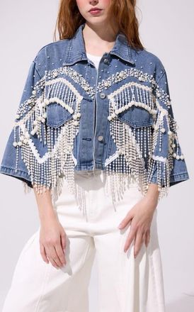 Azalea Wang Adelynne Pearl Jacket in Denim at Nordstrom, Size X-Large