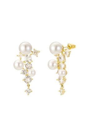 Untamed Petals Alexandra Pearl and Crystal Drop Earrings in Gold at Nordstrom