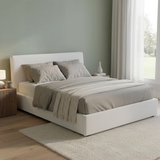Dmora Dmora - Cama Matrimonial Dallegr, Cama Contenedor Con Revestimiento De Tela, 100% Made In Italy, Apertura Frontal, Con Colch&oacute;n Cm 140x200 Incluido, Bl