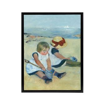 Artery8 Children Playing on the Beach Cassatt Vintage Framed Canvas Wall Art | Size: W24 x H32