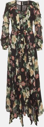 Nicholas Black Floral Print Chiffon Ruffle Maxi Dress