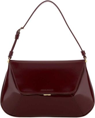 Amina Muaddi Burgundy Leather Ami Shoulder Bag