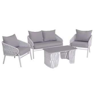 Hhg Conjunto De Jard&iacute;n Hhg-224, Conjunto De Sal&oacute;n Sof&aacute; De Jard&iacute;n, Sill&oacute;n, Mesa, Tejido De Cuerda/textil (180 G/m&sup2;), Gris Claro