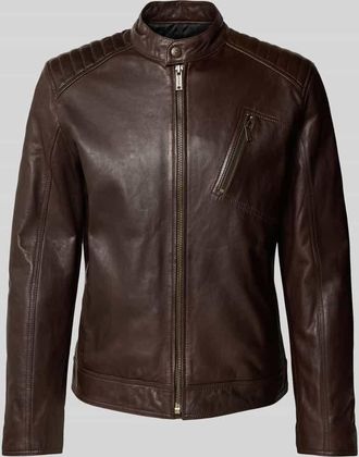 Strellson Regular Fit Lederjacke aus Lammnappa Modell PIERS in Dunkelbraun, Größe 46