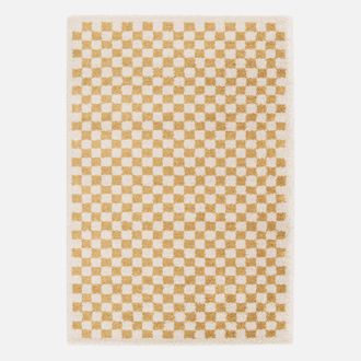 Sweeek Alfombra Interior Shaggy Damero Amarillo Mostaza Y Crema