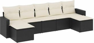 vidaXL Vidaxl - Set De Comedor De Jard&iacute;n 7 Pzas Y Cojines Rat&aacute;n Sint&eacute;tico Negro