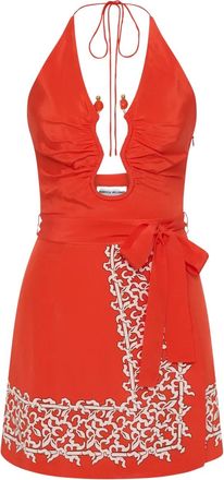 Rebecca Vallance Abito corto Sundia con ricamo e scollo allamericana - Rosso