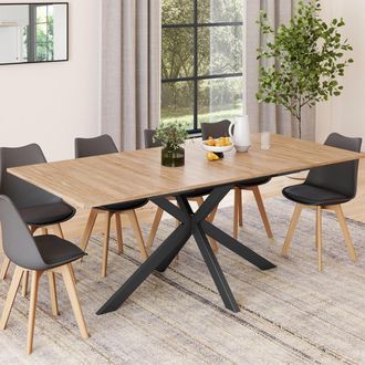 IDMarket Alix Mesa De Comedor Extensible 6-10 Personas Madera Y Negro 160-200 Cm