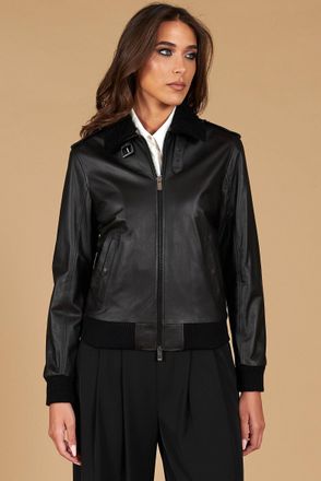 D'Arienzo Bomber aviator in pelle nera effetto liscio DArienzo, Seleziona Taglia XXL, Colore Nero