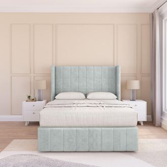 Sloomy Melbourne Naples Wingback Bed Set, No Drawers & 54 Floor Standing Headboard in Silver | Size: Single