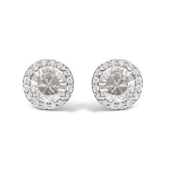House of Brilliance 10K Gold Gemstone and 1/6 Cttw Diamond Halo Stud Earring in White | White Topaz at Nordstrom
