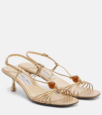 Jimmy Choo London Lova embellished metallic leather sandals