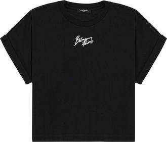 Balmain Kurz geschnittenes T-Shirt mit Logo