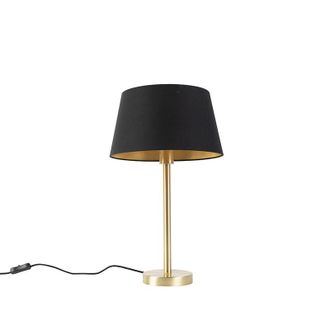 QAZQA Cl&aacute;sico/antiguo L&aacute;mpara De Mesa Cl&aacute;sica De Lat&oacute;n Con Pantalla Negra 32 Cm - Simplo Acero /textil Redonda Adecuado Para Led Max. 1 X 60 Watt - Qazqa