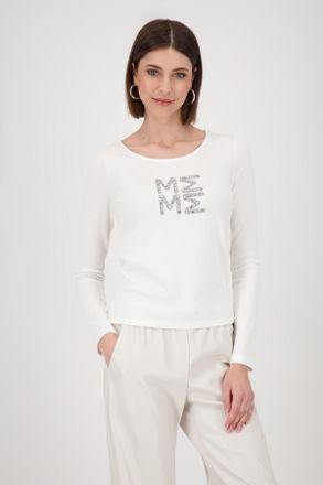 Monari Langarmshirt MONARI Shirt Rippe + Schmuck, Damen, Gr. 42, weiss (off, wei&szlig;), Rippware, Obermaterial: 96% Viskose, 4% Elasthan, unifarben, regular fit 