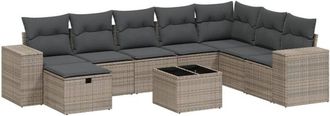 vidaXL Set De Muebles De Jard&iacute;n 9 Pzas Y Cojines Rat&aacute;n Sint&eacute;tico Gris Vidaxl