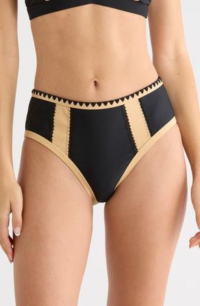 Ramy Brook Mallory Embroidered Bikini Bottoms in Black Colorblock at Nordstrom, Size X-Large
