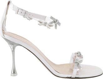Mach & Mach White Crystal-Embellished Bow Sandals, Brand Size 35 ( US Size 5 )