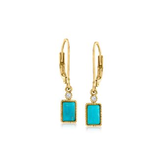 RS Pure by Ross-Simons Turquoise Drop Earrings in 14kt Yellow Gold