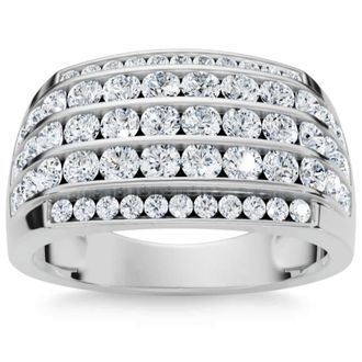 Pompeii3 2Ct Diamond Ring Mens Wide Multi Row in 10k White, Yellow, or Rose Gold