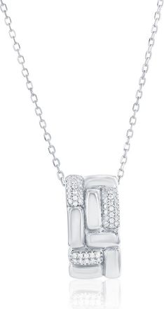 Suzy Levian Pav&eacute; Cubic Zirconia Checkered Rondelle Pendant Necklace in White at Nordstrom Rack