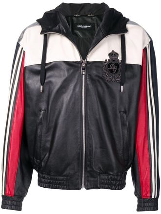 Dolce & Gabbana colour block zipped jacket - men - Viscose/Lamb Skin/Nylon/Silk/Brass/Cotton/Polyester/Lamb Skin - 46 - Black