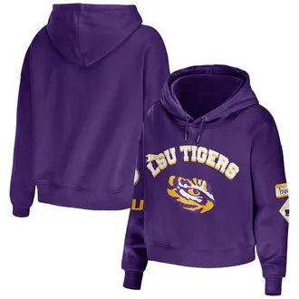 WEAR by Erin Andrews Womens WEAR by Erin Andrews Purple LSU Tigers Mixed Media Cropped Pullover Hoodie at Nordstrom, Size Xx-Large