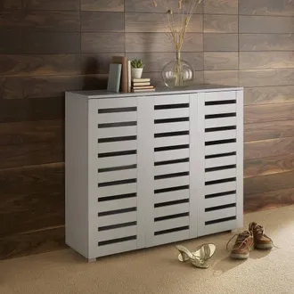 Home Source Industries Oslo 3 Door Shoe Storage Cabinet Unit Cupboard Slatted Doors in Grey