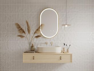 Vente-Unique Specchio per bagno luminoso ovale antiappannamento con contorno Dorato 50 x 80 cm - ALARICO