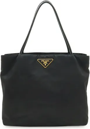 Prada Black Nero Nylon Patent Leather Shoulder Bag Tote Bag (Pre-Owned)