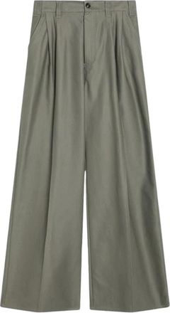 Maison Margiela Geplooide Wijde Pijpen Broek - Dames - Wijde Broeken - Groen - XS - Leer - Broeken