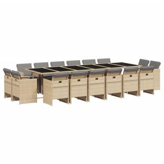 vidaXL Set Comedor De Jard&iacute;n 17 Pzas Con Cojines Rat&aacute;n Sint&eacute;tico Beige Vidaxl