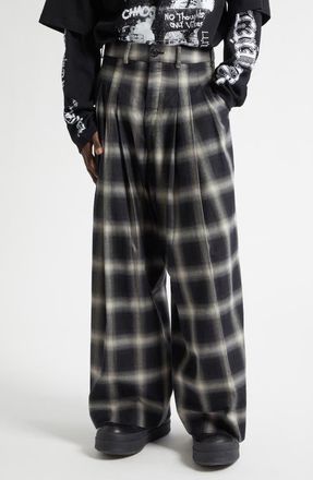 LU&rsquo;U DAN Triple Pleat Ombr&eacute; Check Wide Leg Flannel Pants in Ombre Check at Nordstrom, Size 48