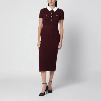 Self Portrait Abito midi in maglia testurizzata bordeaux