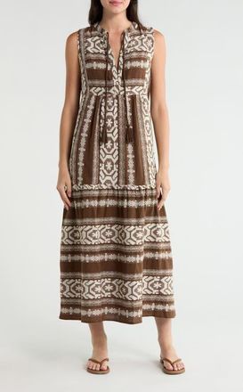 Elan Sleeveless Cotton Cover-Up Midi Dress in Brown/natural at Nordstrom, Size X-Small