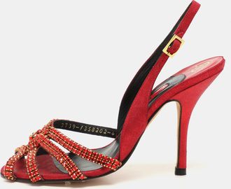 Gina Red Glitter Leather Crystal Embellished Slingback Sandals