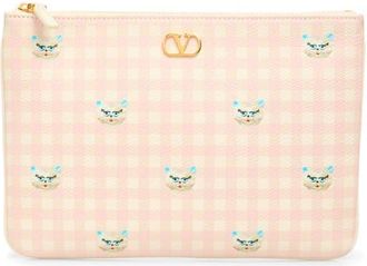 Valentino Garavani Medium VLOGO Signature Flat Leather Pouch Clutch in Ivory/Multi at Nordstrom